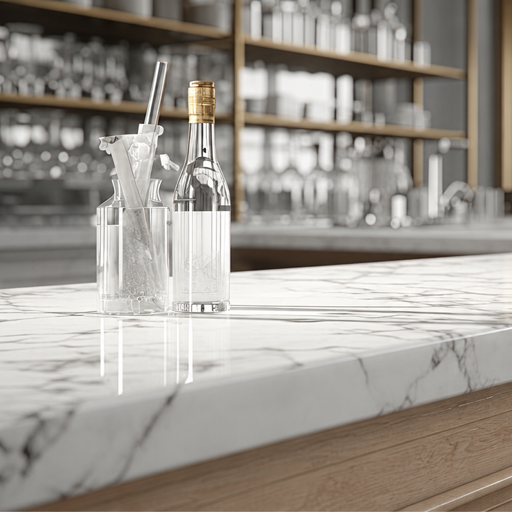 Marble kitchen island and bar top installed in Roswell, GA