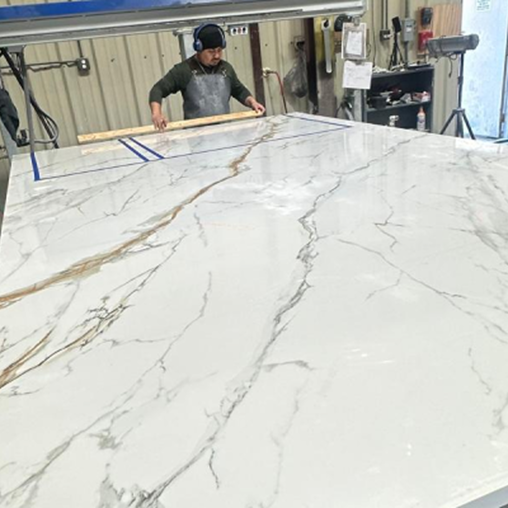 Stone countertop fabrication at the Atlanta Stone Surfaces shop in Marietta, GA